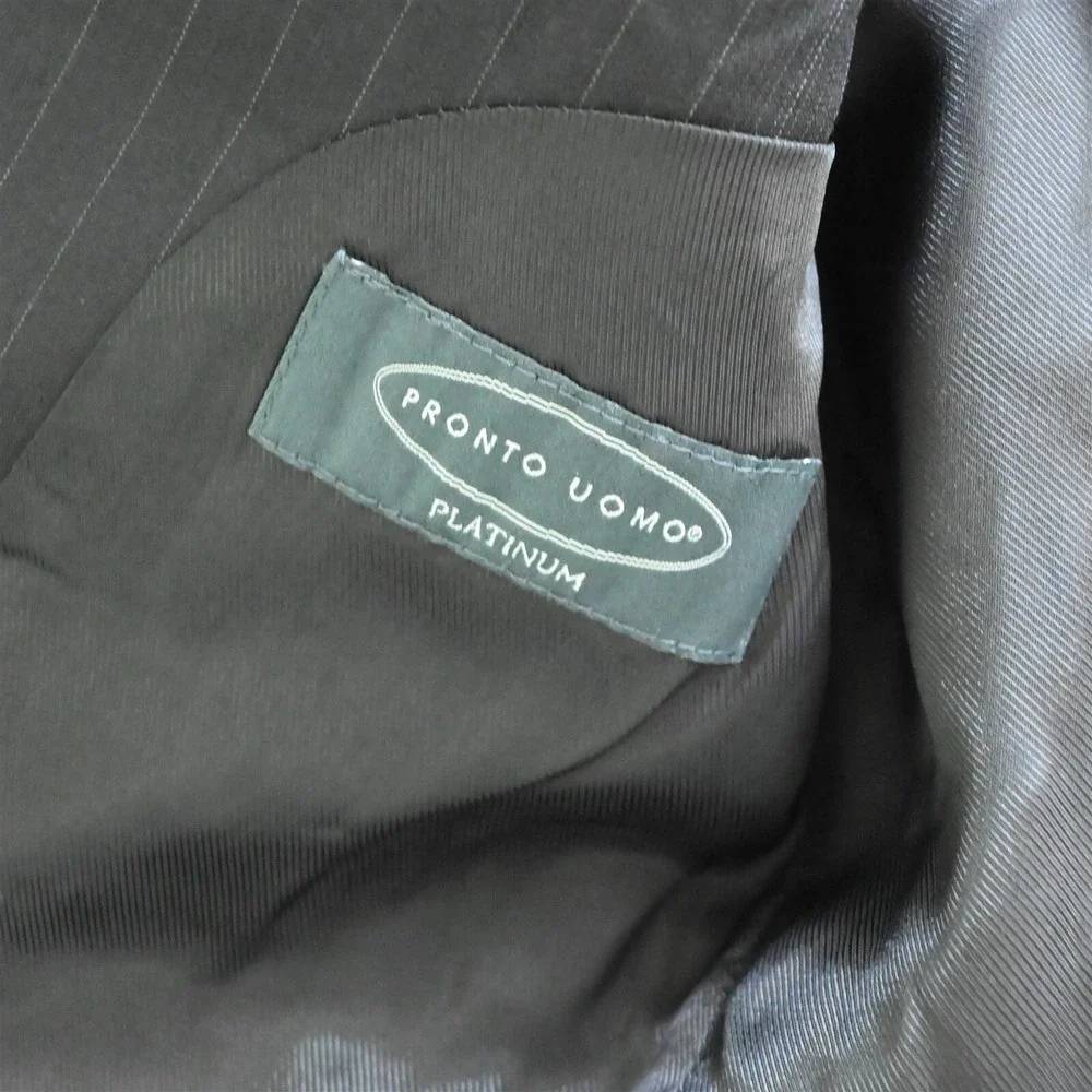 Pronto Uomo Platinum 40S 33x29 Black Striped 100% Wool Mens Jacket Pants‎ Suit